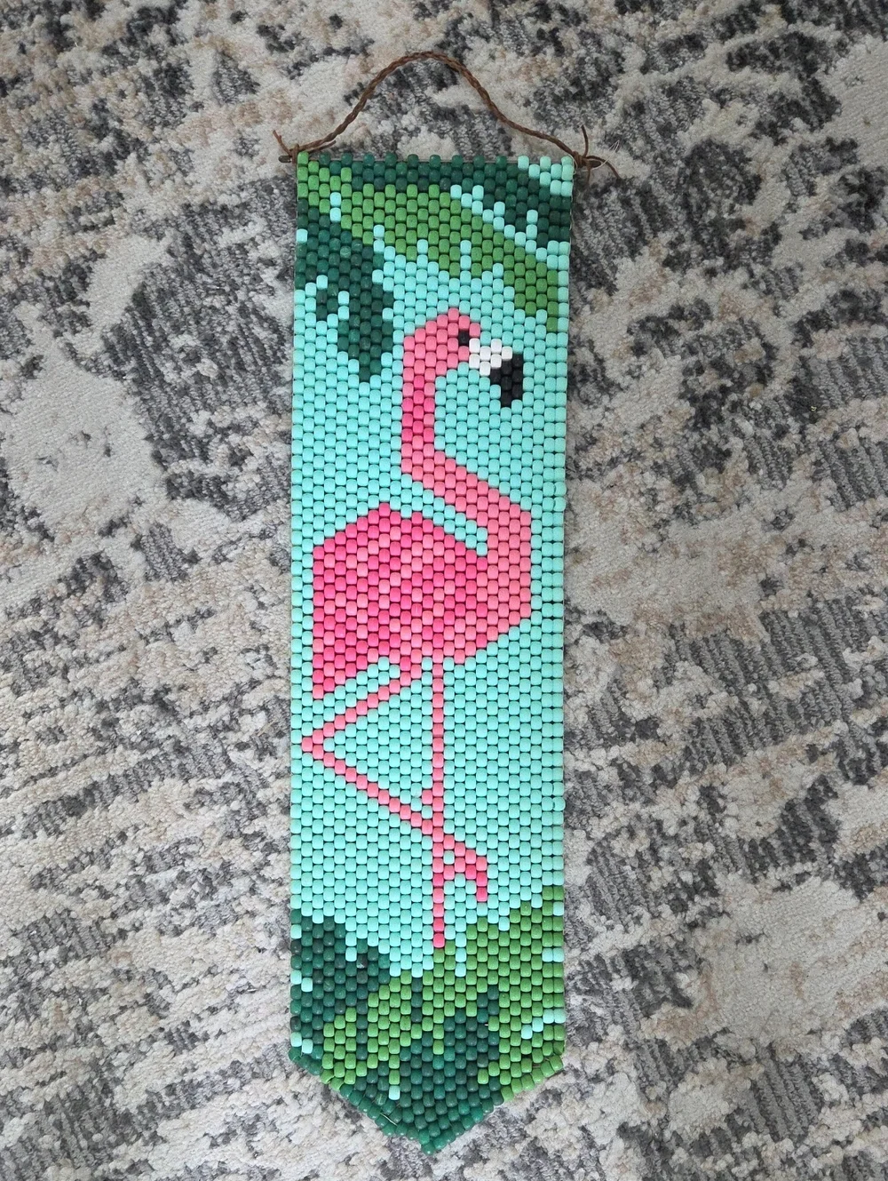 Pink Flamingo The Beadery Craft Beaded Wall Bell Pull - Tropical Accent